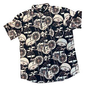RSQ Mens Mushroom Print Button-Up Shirt Short Sleeve Navy/White S